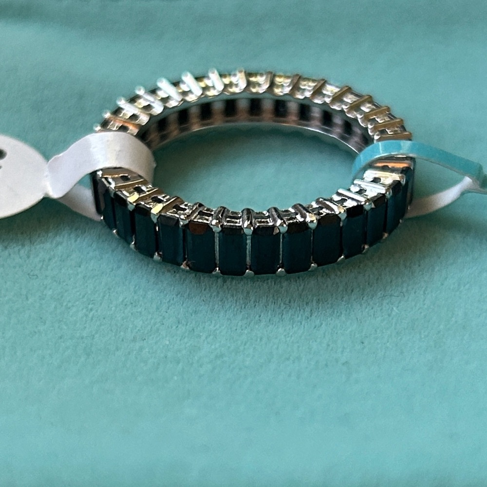 Sterling silver black onyx‎ spinel eternity band Ring size 8